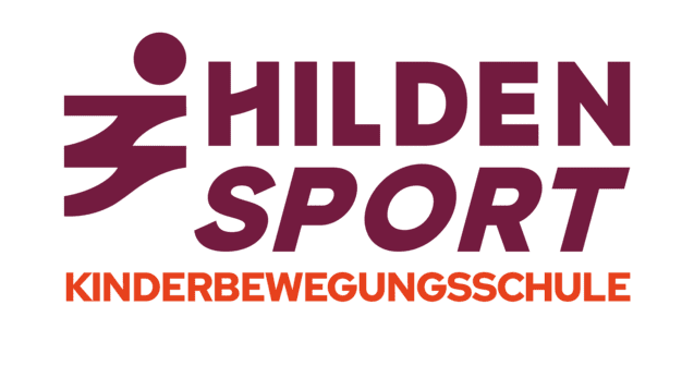 Logo der Hilden Sport Kinderbewegungsschule mit stilisiertem Läufer und den Worten „Hilden Sport“ in Violett und Orange.