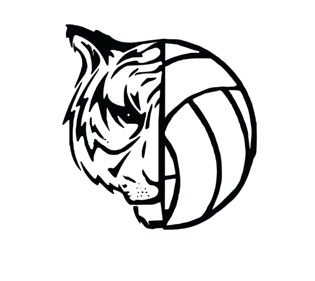 Logo mit einer H&auml;lfte eines Tigerkopfes und einer H&auml;lfte eines Volleyballs.
