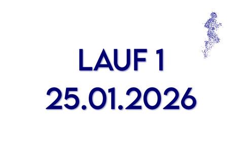 Text auf wei&szlig;em Hintergrund: "LAUF 1" und "25.01.2026", daneben stilisierte Figur eines L&auml;ufers.