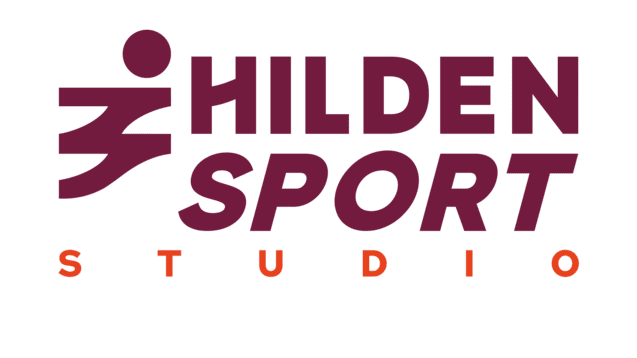 Logo des Hilden Sport Studios mit stilisierter Lauffigur und Schriftzug in lila und orange.