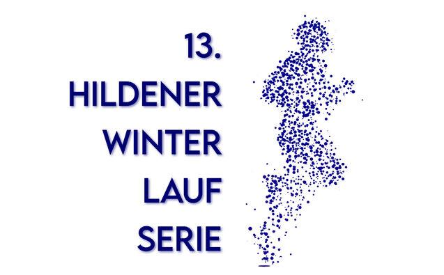 Logo der 13. Hildener Winterlauf-Serie mit stilisierter Läuferfigur und blauer Schrift auf weißem Hintergrund.