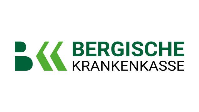 Logo der Bergischen Krankenkasse mit grünem Schriftzug und grafischen Elementen in verschiedenen Grüntönen.