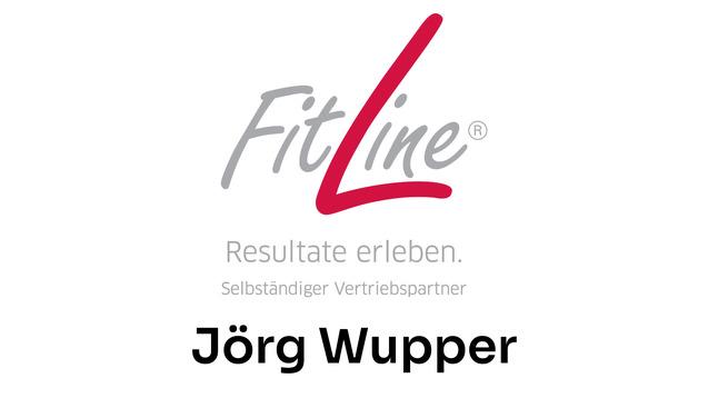 Logo von FitLine mit dem Slogan &bdquo;Resultate erleben&ldquo; und dem Namen J&ouml;rg Wupper darunter.