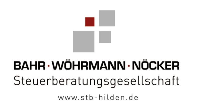 Logo der Steuerberatungsgesellschaft Bahr, W&ouml;hmann, N&ouml;cker mit quadratischen Farbfeldern und Webadresse.