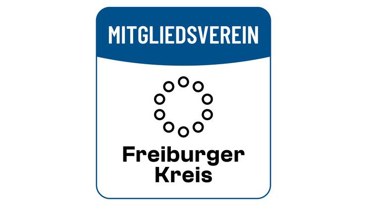 Logo des Freiburger Kreises mit dem Text &bdquo;Mitgliedsverein&ldquo; und einer grafischen Darstellung von Kreisen.