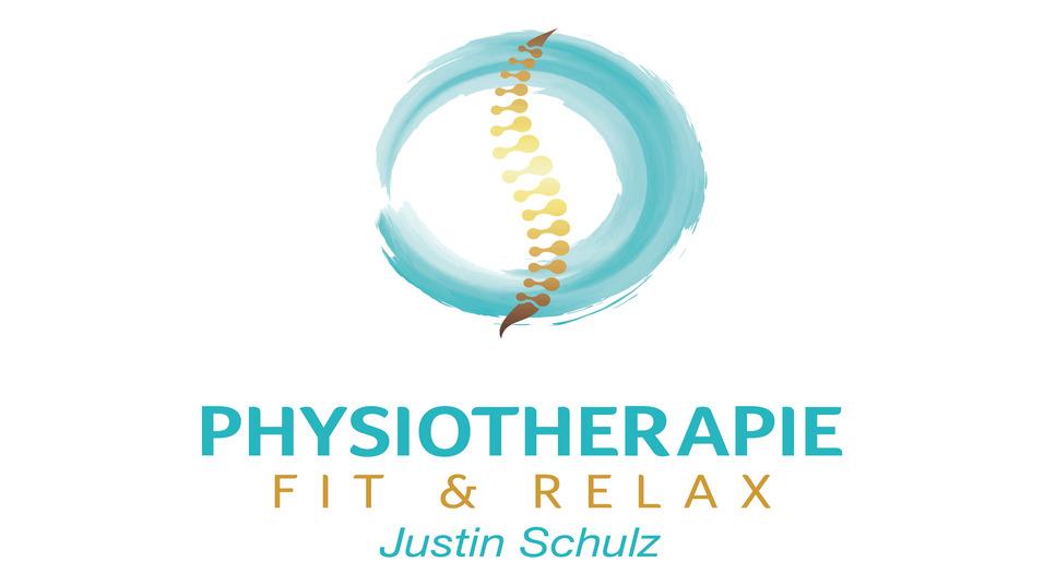 Logo f&uuml;r Physiotherapie mit geschwungener Grafik und Schriftzug &bdquo;Physiotherapie Fit & Relax&ldquo; von Justin Schulz.