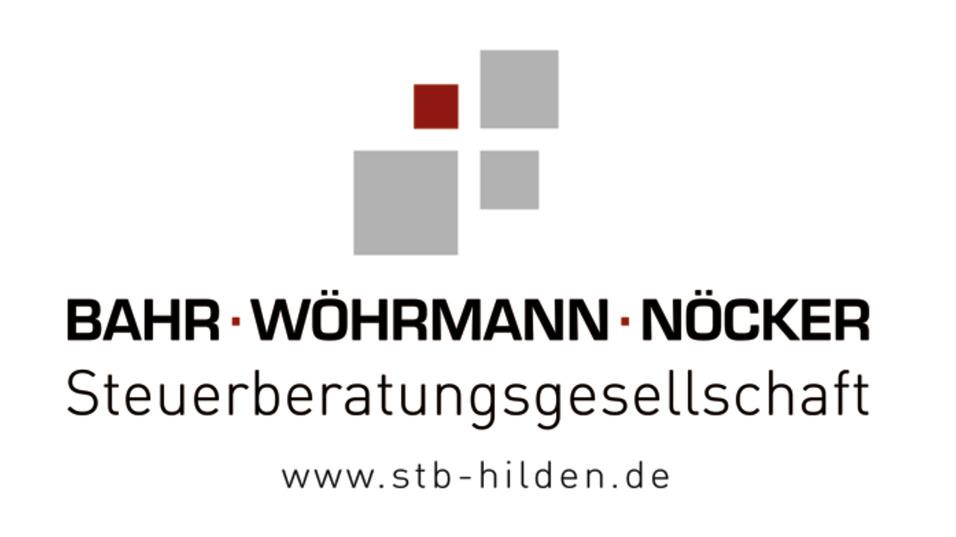 Logo der Steuerberatungsgesellschaft Bahr, W&ouml;hmann, N&ouml;cker mit quadratischen Farbfeldern und Webadresse.