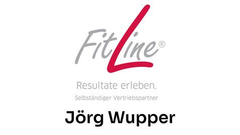 Logo von FitLine mit dem Slogan &bdquo;Resultate erleben&ldquo; und dem Namen J&ouml;rg Wupper darunter.