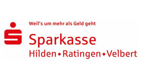 Logo der Sparkasse Hilden-Ratingen-Velbert mit dem Slogan &bdquo;Weil's um mehr als Geld geht&ldquo;.