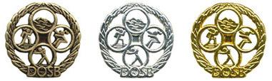 Drei Medaillen in Bronze, Silber und Gold mit dem DOSB-Logo und Sportmotiven in einem kreisförmigen Design.